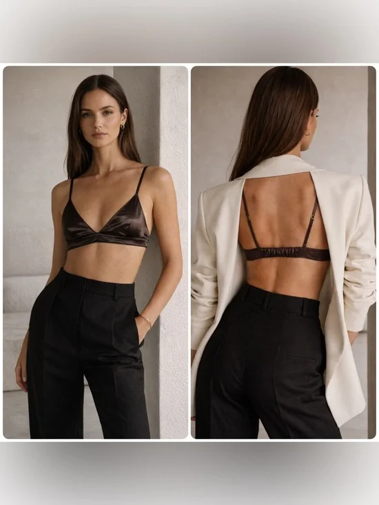 New! KHAITE Frida Satin Charmeuse Bra Top in Chocolate Brown 🤎 Small NWT! - Picture 2 of 16